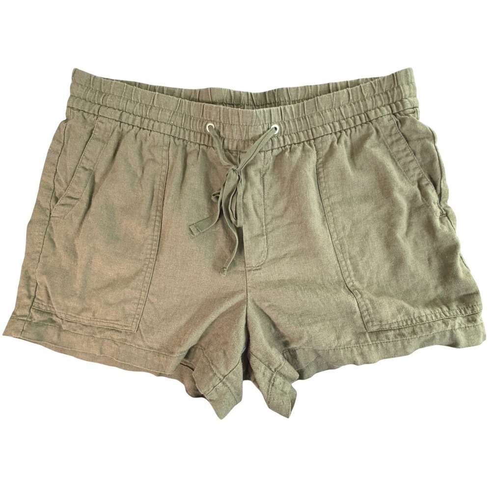 GAP Women Olive Green Linen Blend Drawstring Waist Casual Shorts‎ Size M